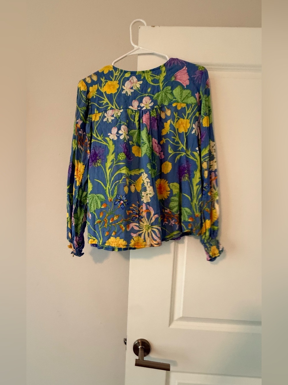 RACHEL Rachel Roy Blue Floral Peasant Blouse with Tie Neck - Picture 7 of 7